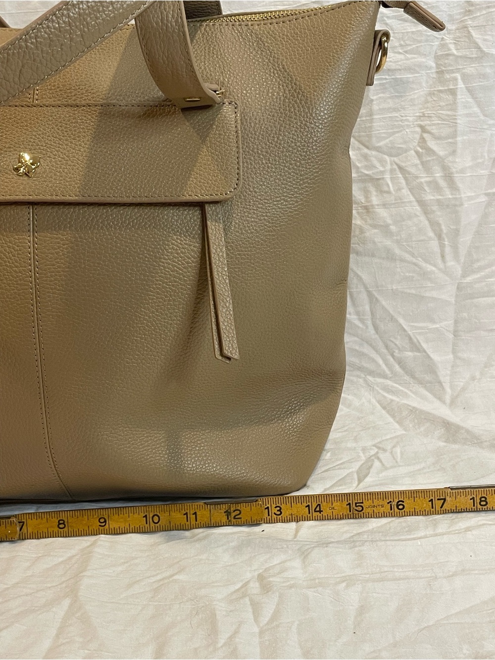 Ora Delphine Genuine Leather Taupe Tote Shoulder Bag Gold Hardware Fall Fashion - Picture 4 of 9